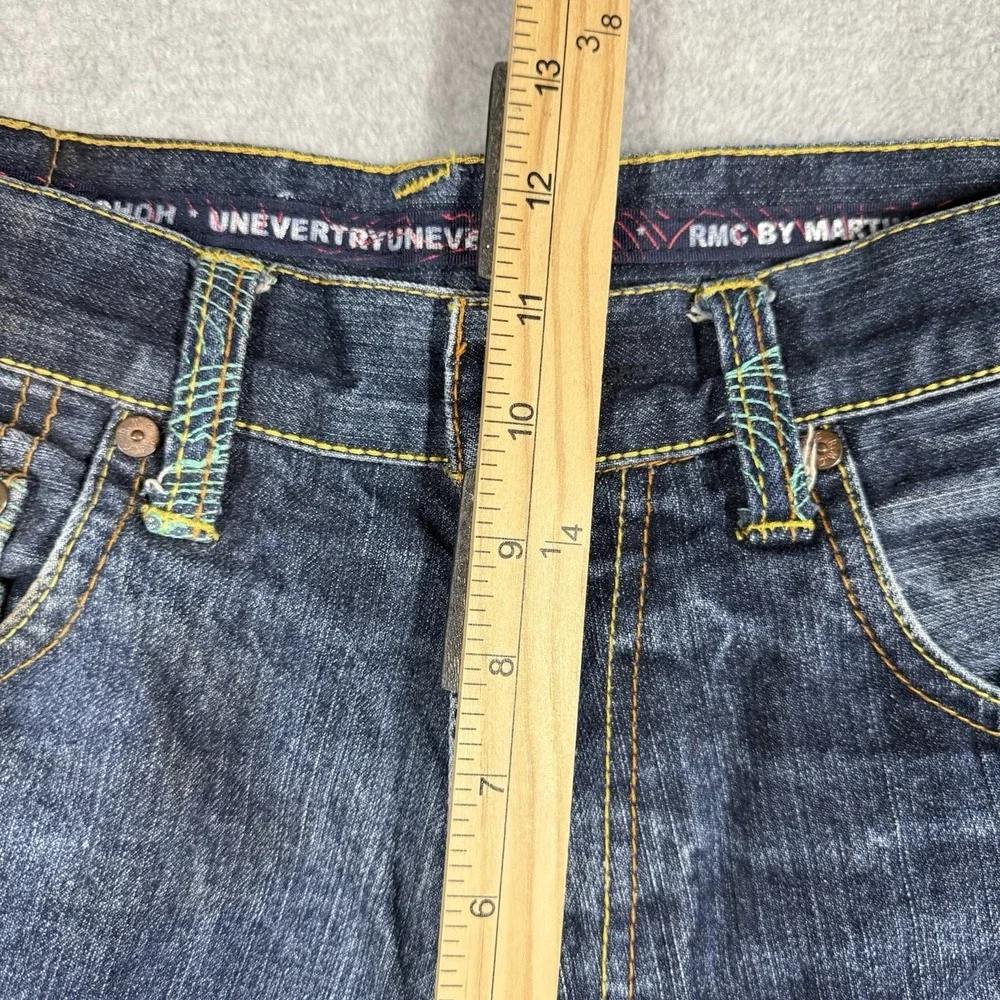 RMC Martin Ksohoh Red Monkey Company Mens Indigo Graphic Jeans Wave Logo 30x34